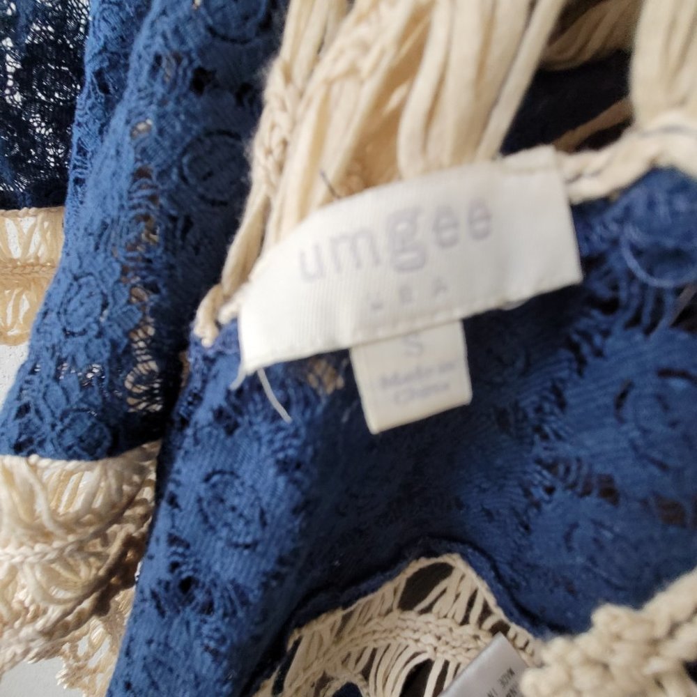 Umgee women's navy  blue boho crochet knit top - Picture 4 of 5